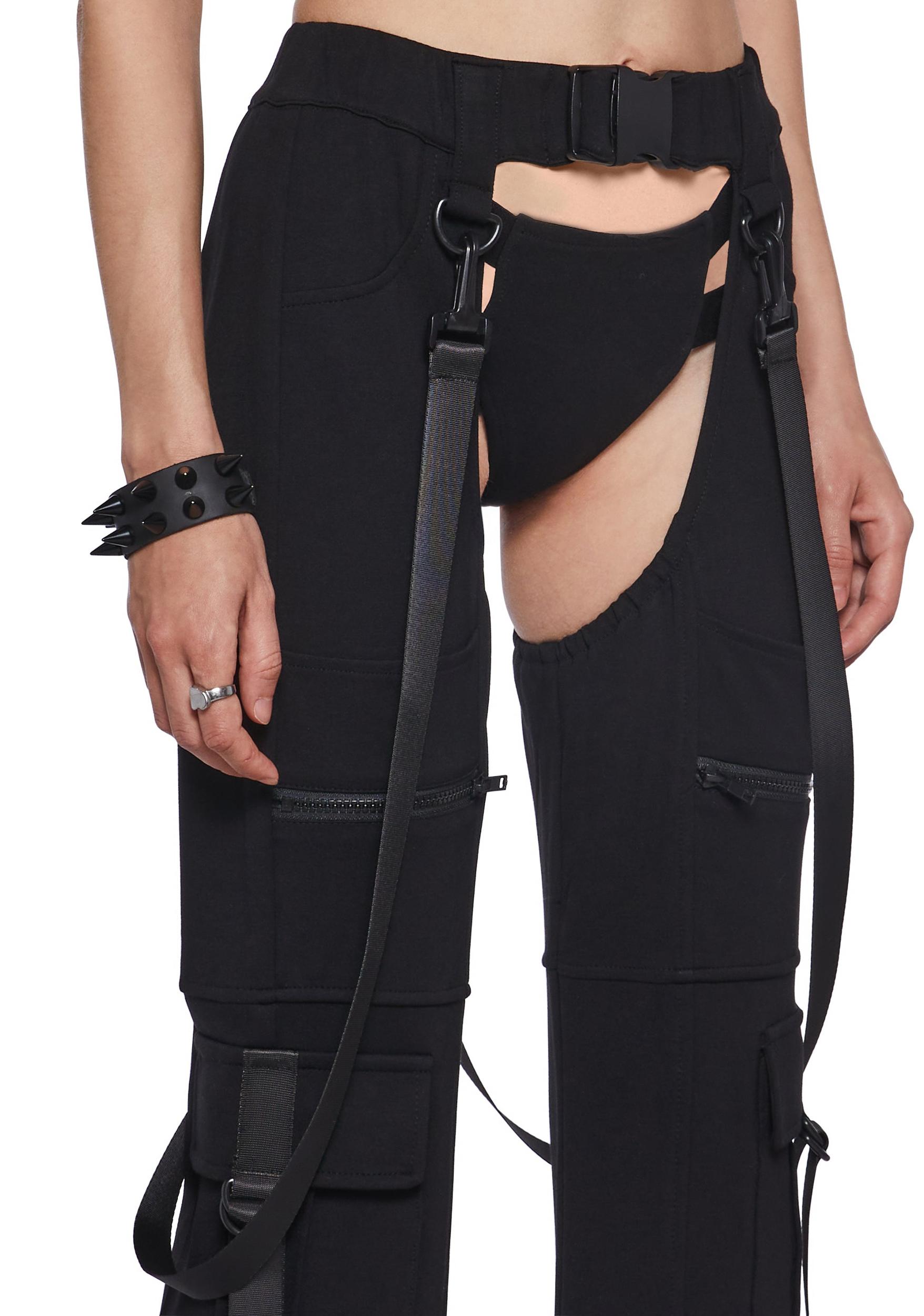 Womens Rave Cargo Chaps With Undies Set Club Exx - Black Product Image