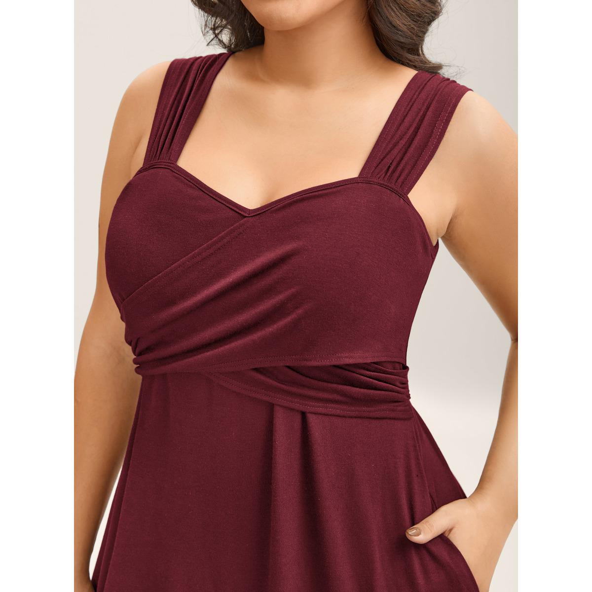 Plus Size Crosswrap Bodice Pockets Midi Dress RedViolet Women Leisure Heart neckline Sleeveless Curvy BloomChic 30/6X Product Image