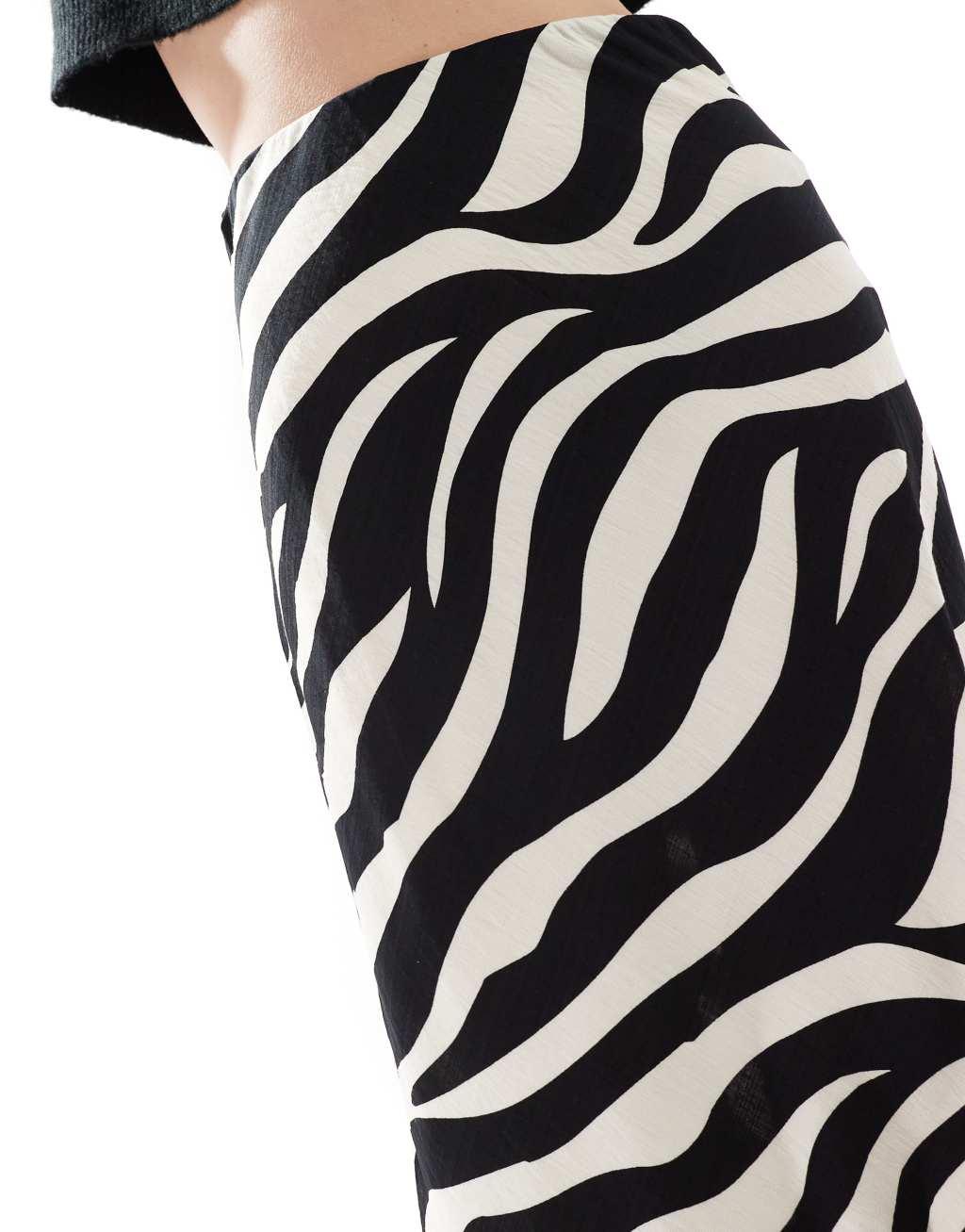 Object satin ankle skirt in mono zebra print Product Image