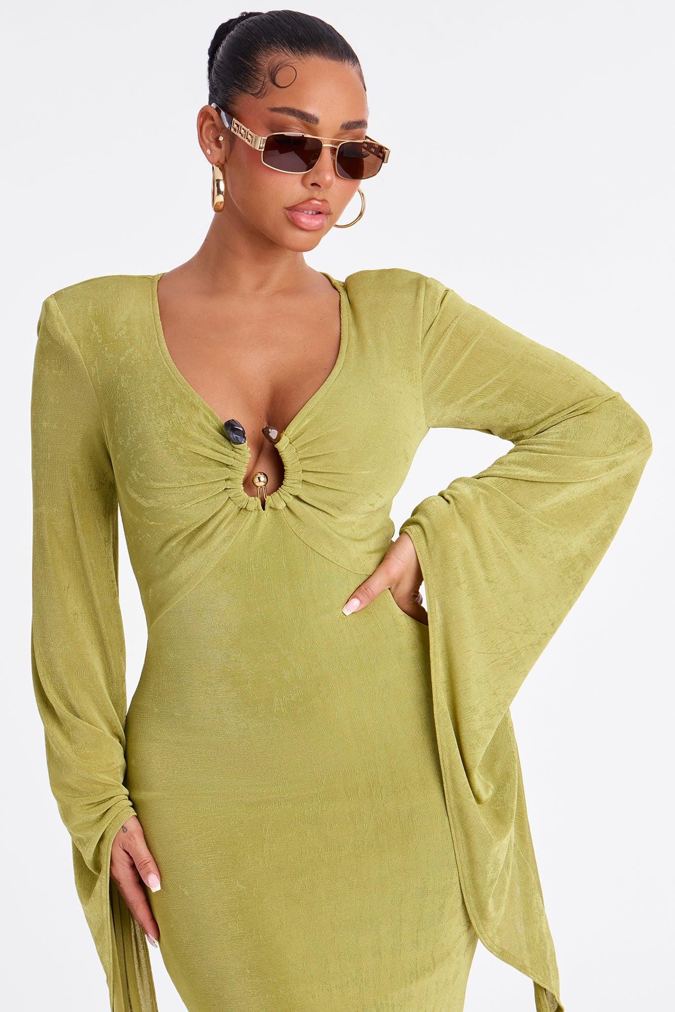 Chic Hustle Draped Maxi Dress - Olive Female Product Image