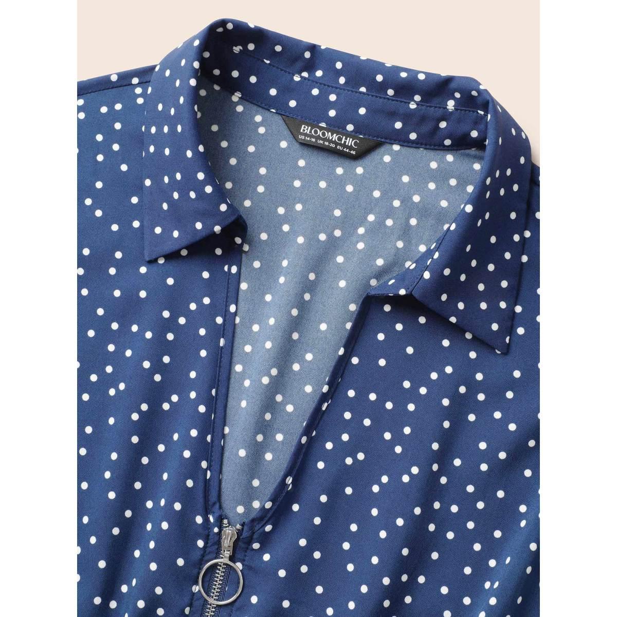 Plus Size Polka Dot Zipper Split Front Sleeveless Dress Indigo Women Elegant Slit V-neck Sleeveless Curvy BloomChic 30/6X Product Image