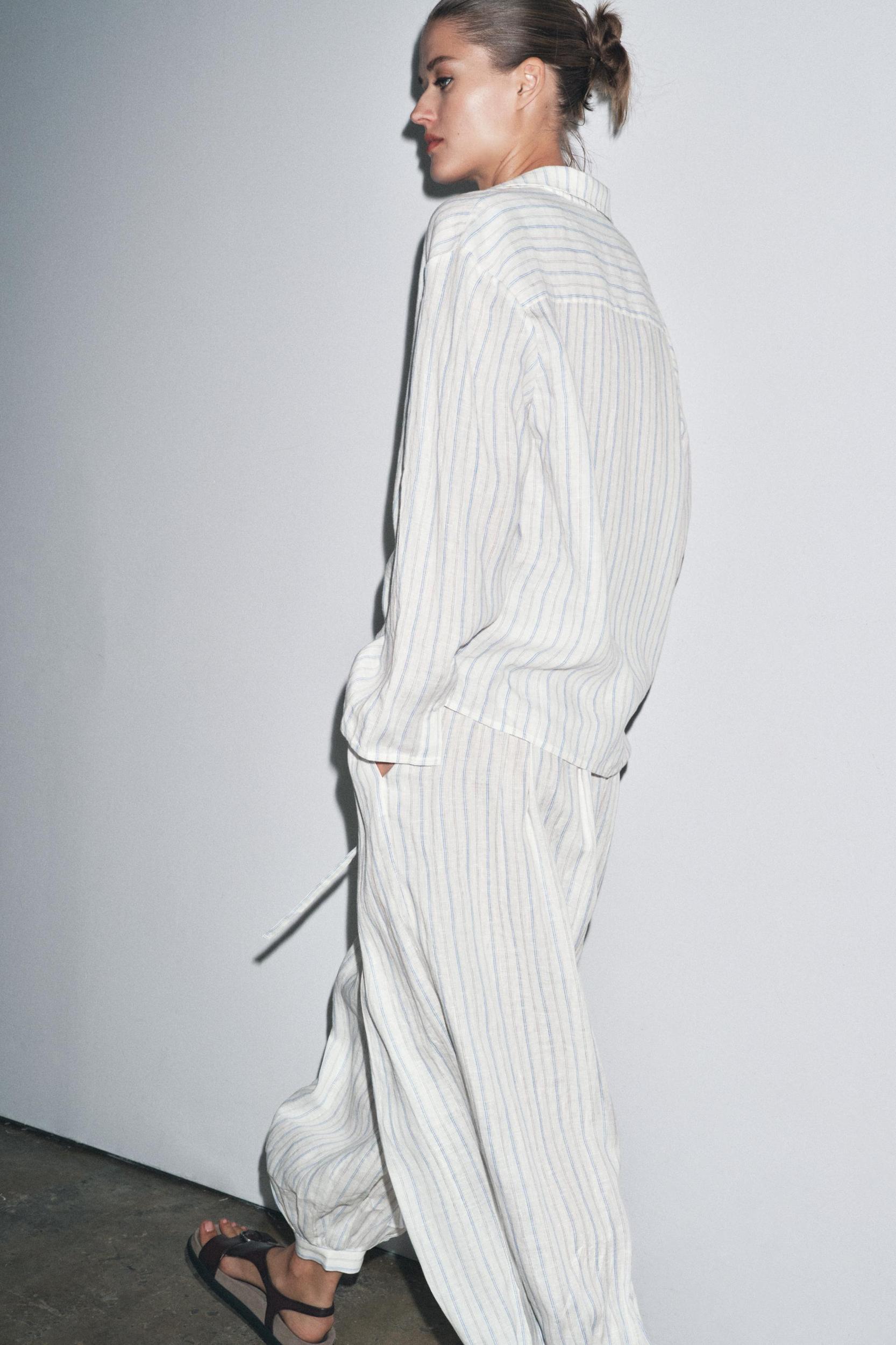 ZW COLLECTION STRIPED LINEN PAJAMA SHIRT Product Image