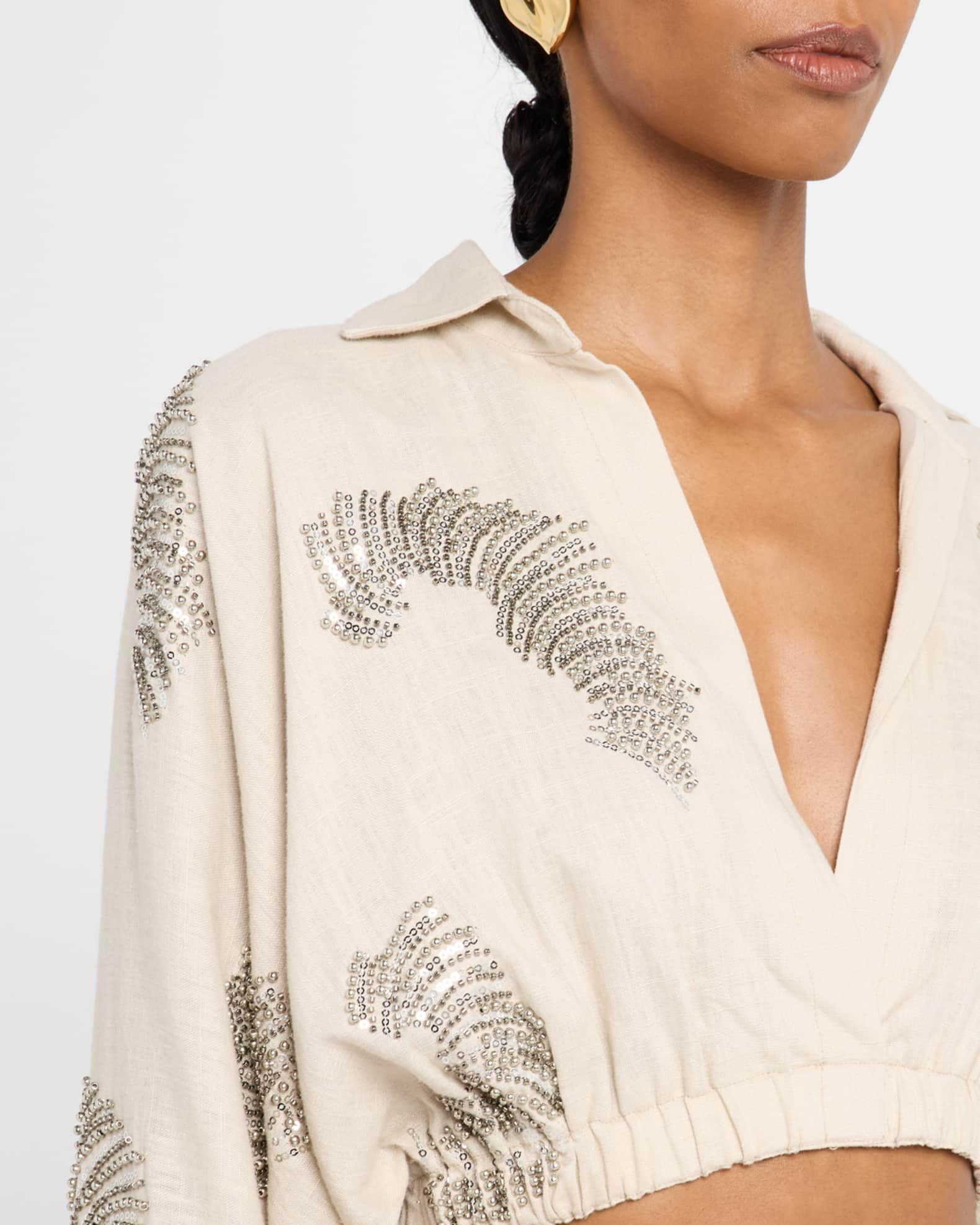 Ophelia Embellished Linen-Blend Crop Top Product Image