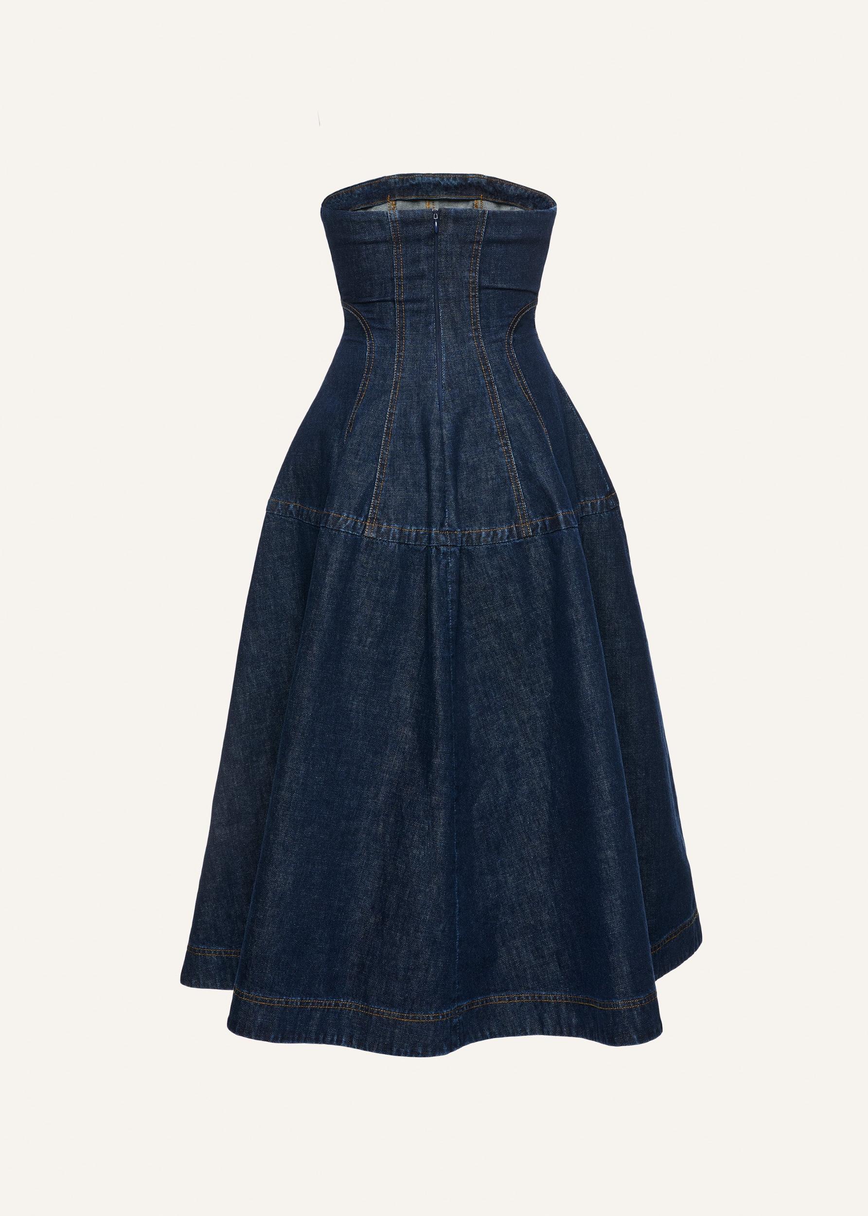 Strapless denim midi dress in navy blue Product Image