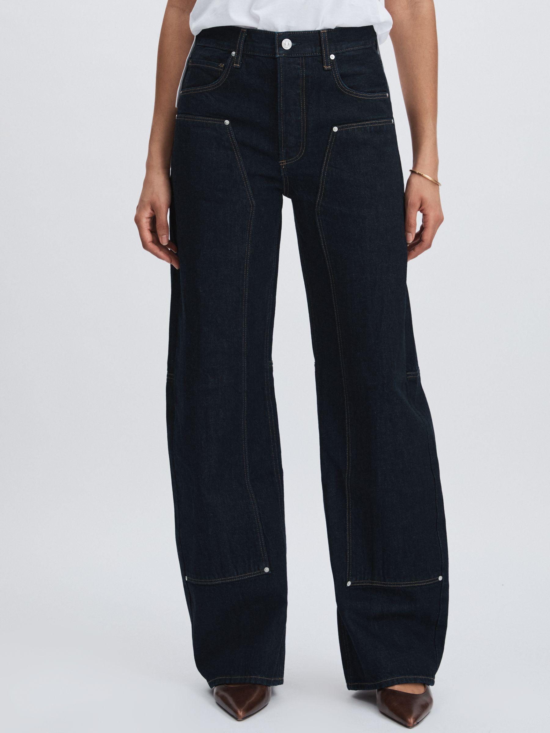 Paige Barrel-Leg Workwear Jeans in Black/Navy Product Image