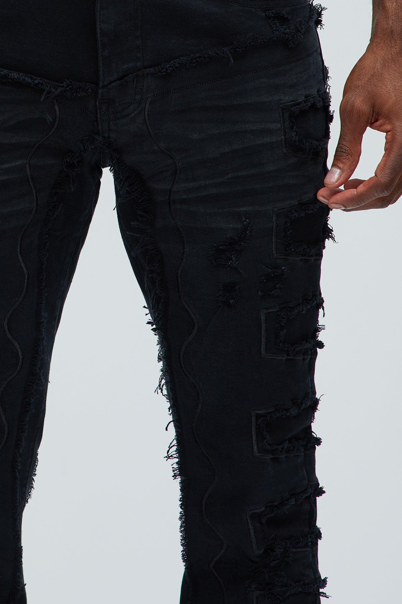 Back Up Fray Stacked Skinny Flare Jeans - Black Product Image