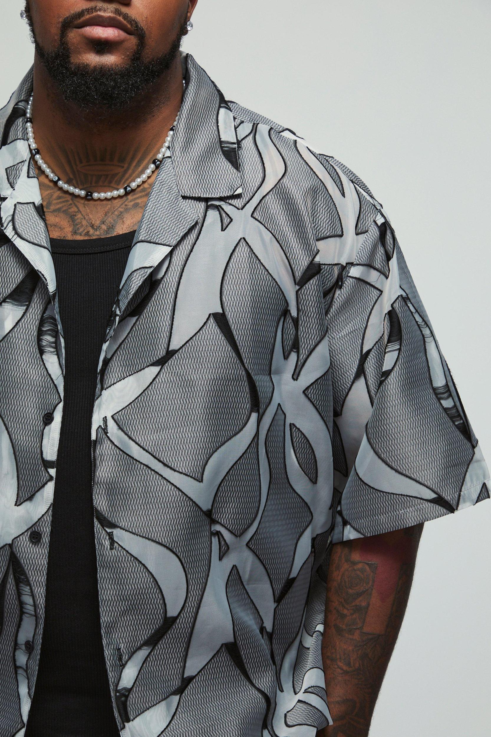 Plus Abstract Sheer Revere Shirt | boohooMAN USA Product Image
