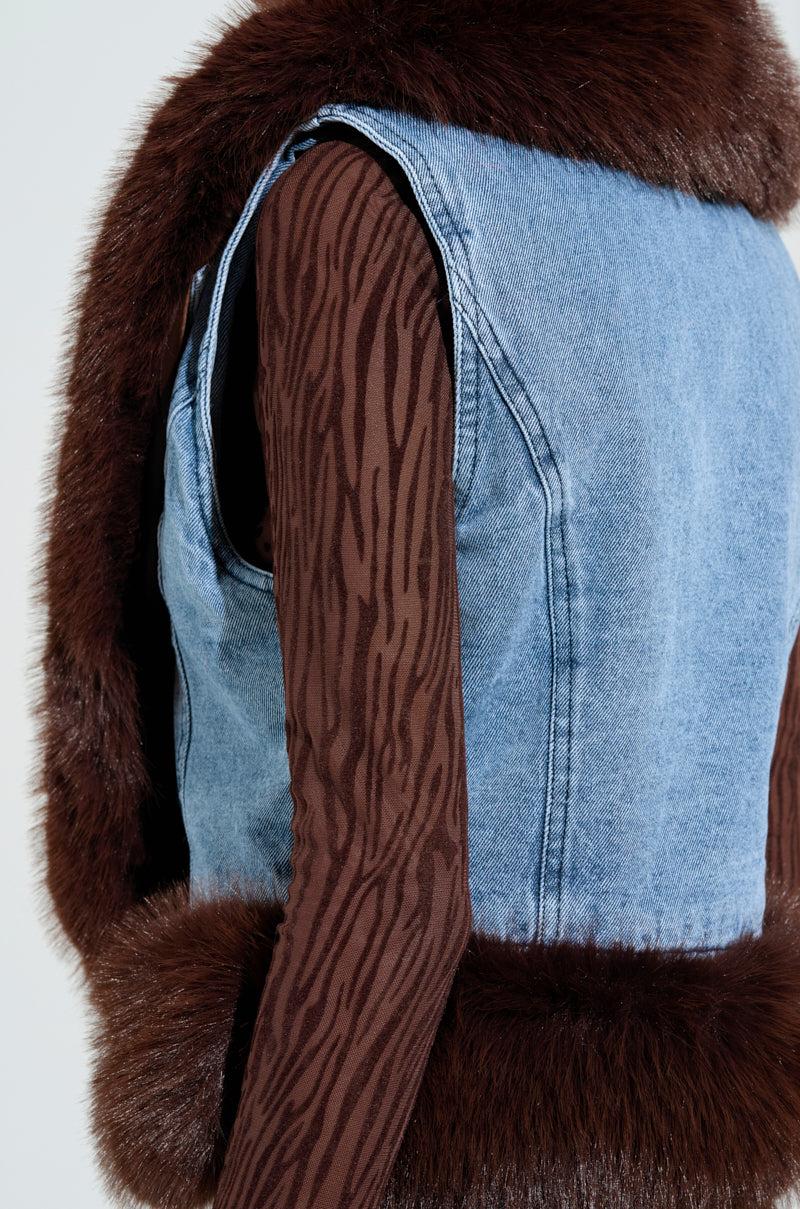 ALICIA FUR TRIM DENIM VEST Product Image