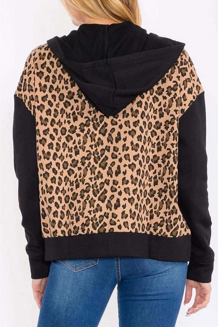 Zip Up Front Pockets Animal Print Hooded Jacket Product Image