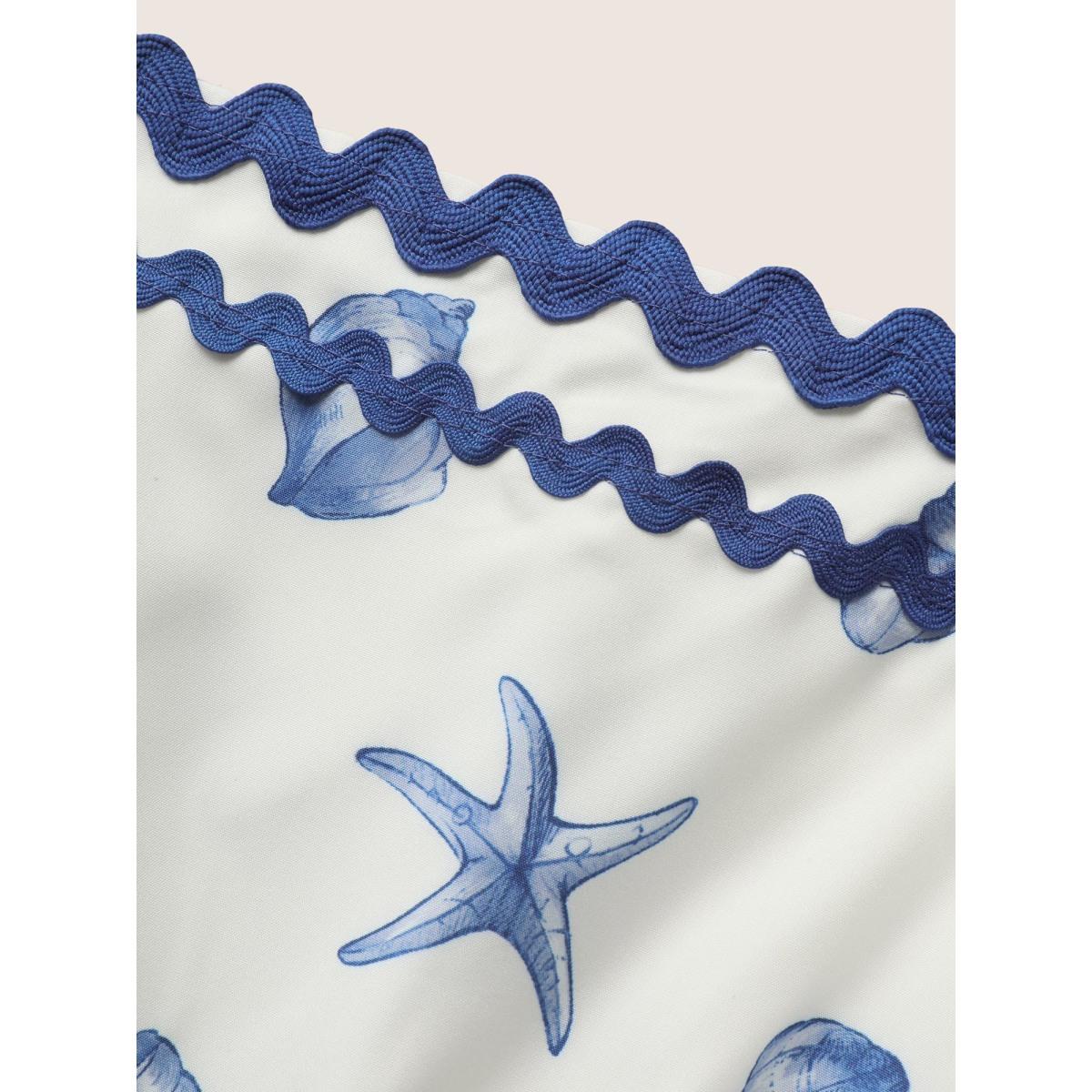 Plus Size Skyblue Square Neck Marine Elements Contrast Webbing Blouse Women Resort Half Sleeve Square Neck Vacation Blouses BloomChic 10/M Product Image