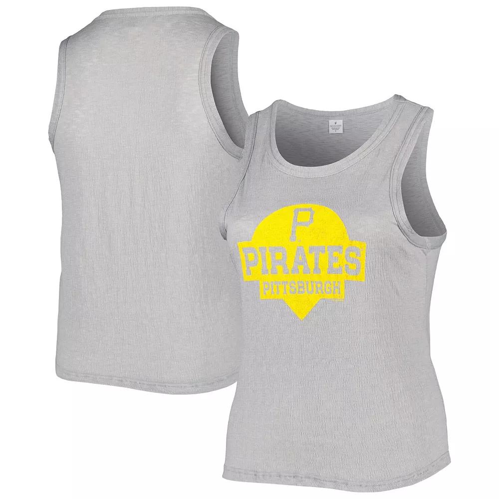 Women's Soft as a Grape Gray Pittsburgh Pirates Plus Size High Neck Tri-Blend Tank Top, Size: 1XL, Grey Product Image