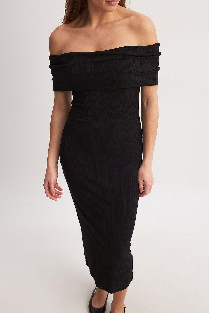 Off Shoulder Rib Midi Dress Product Image