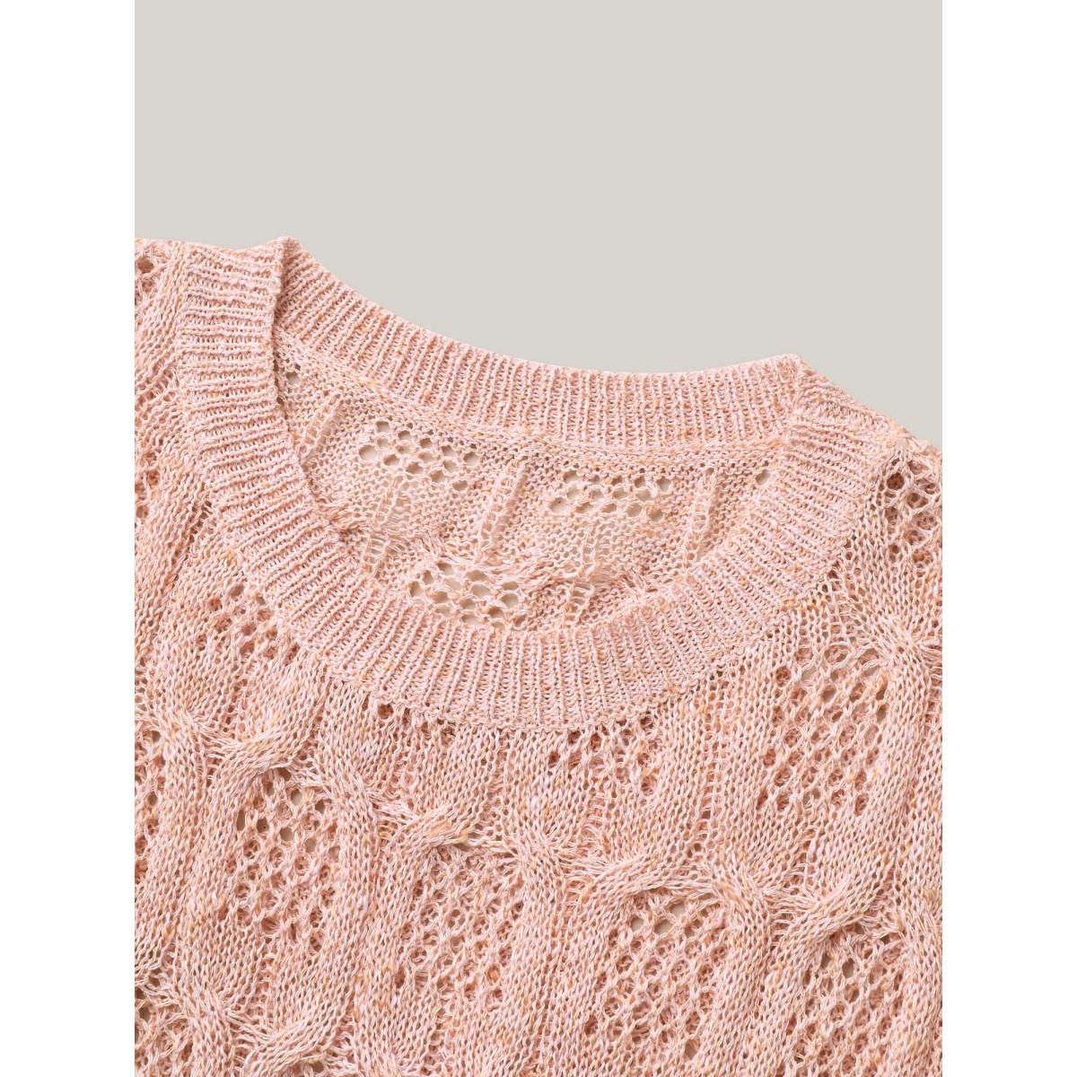 Plus Size Textured Cut-Out Ribbed Hem Pullover Crepe Women Casual Loose Long Sleeve Round Neck Everyday Pullovers BloomChic 10/M Product Image