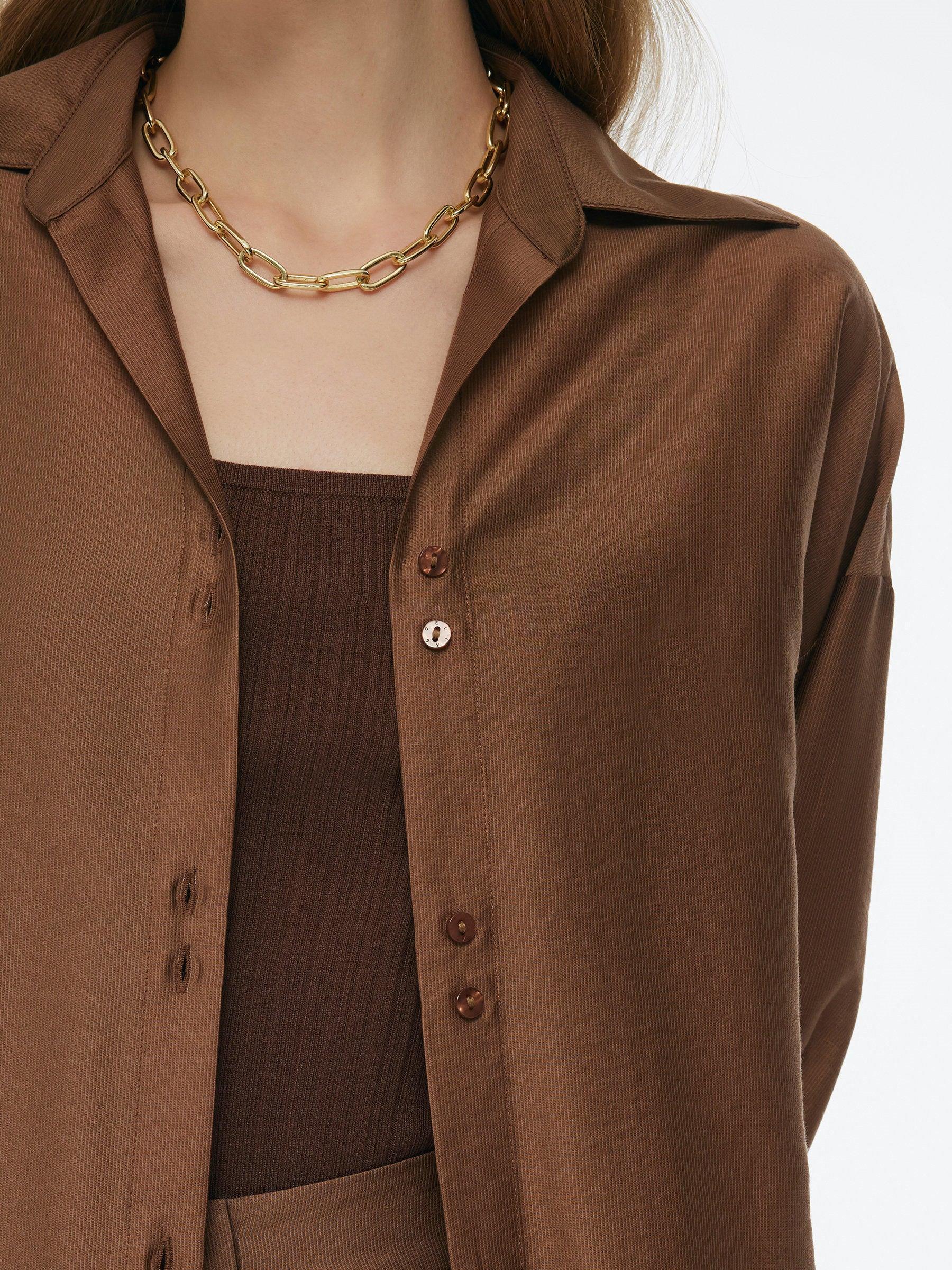 Tencel Blend Shirt And Knit Camisole Two-Piece Set Product Image