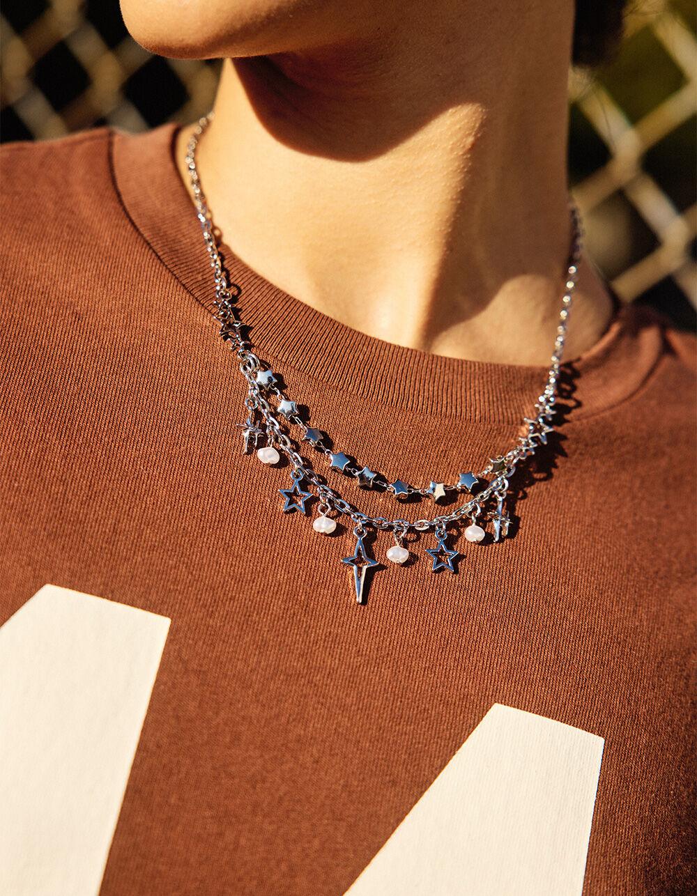 FULL TILT Layered Star Stone Necklace - SILVER Product Image
