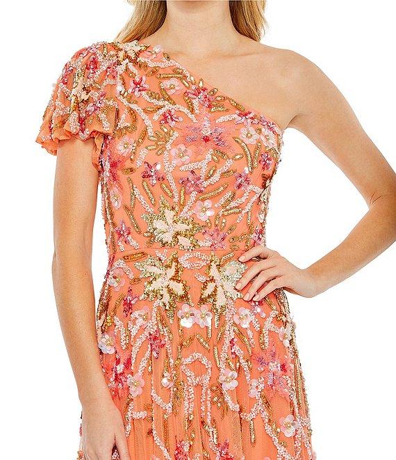 Mac Duggal Sequin One Shoulder Short Flutter Sleeve Gown Product Image
