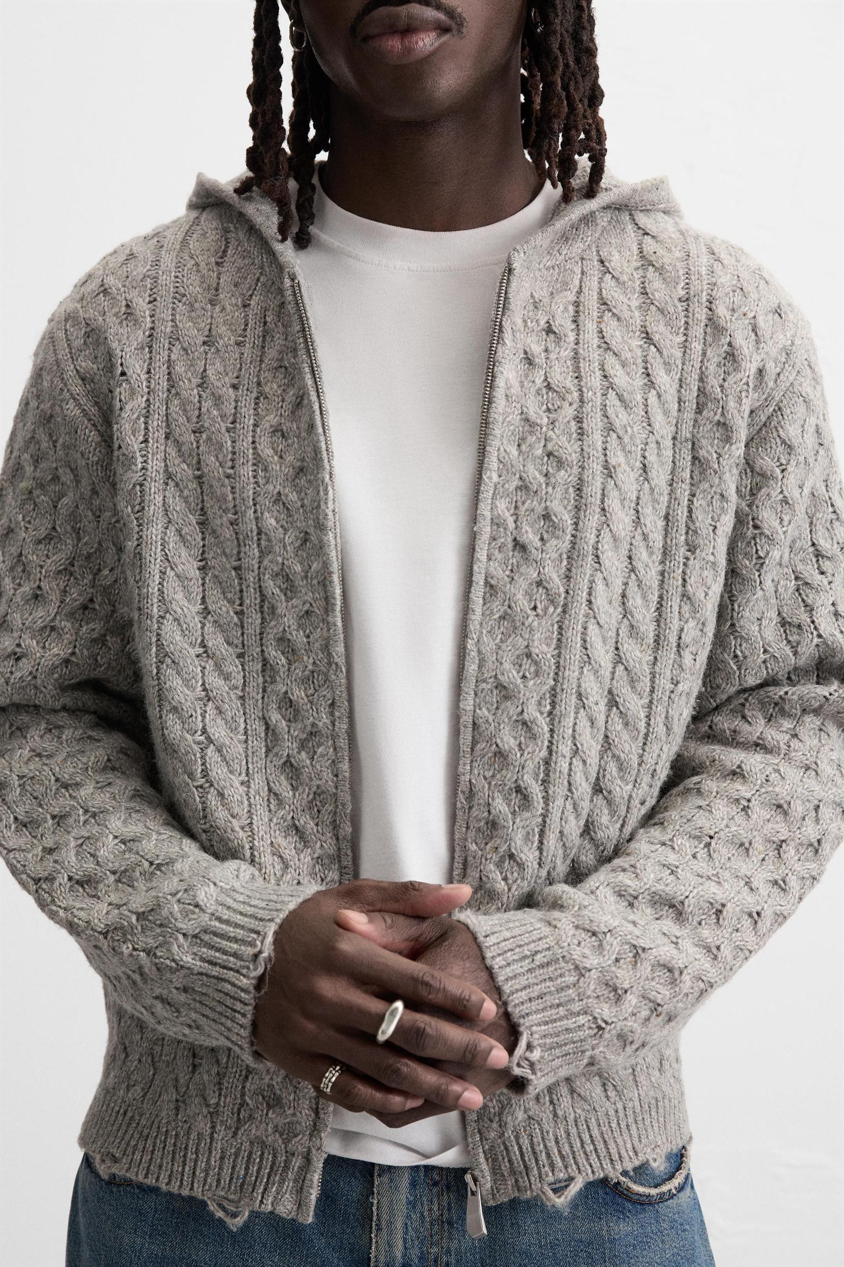 HOODED TEXTURED CARDIGAN Product Image