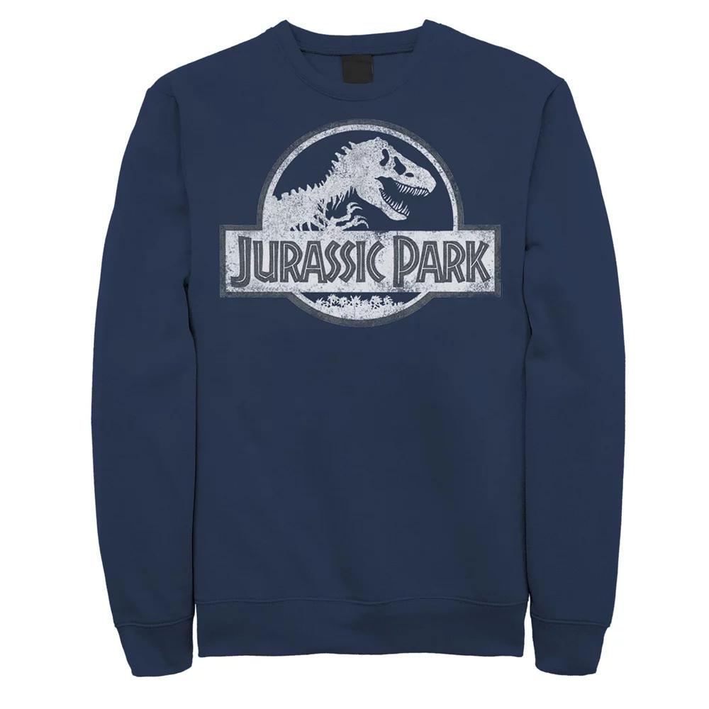 Men's Jurassic Park White Distressed Circle Logo Fleece Graphic Pullover,  Product Image