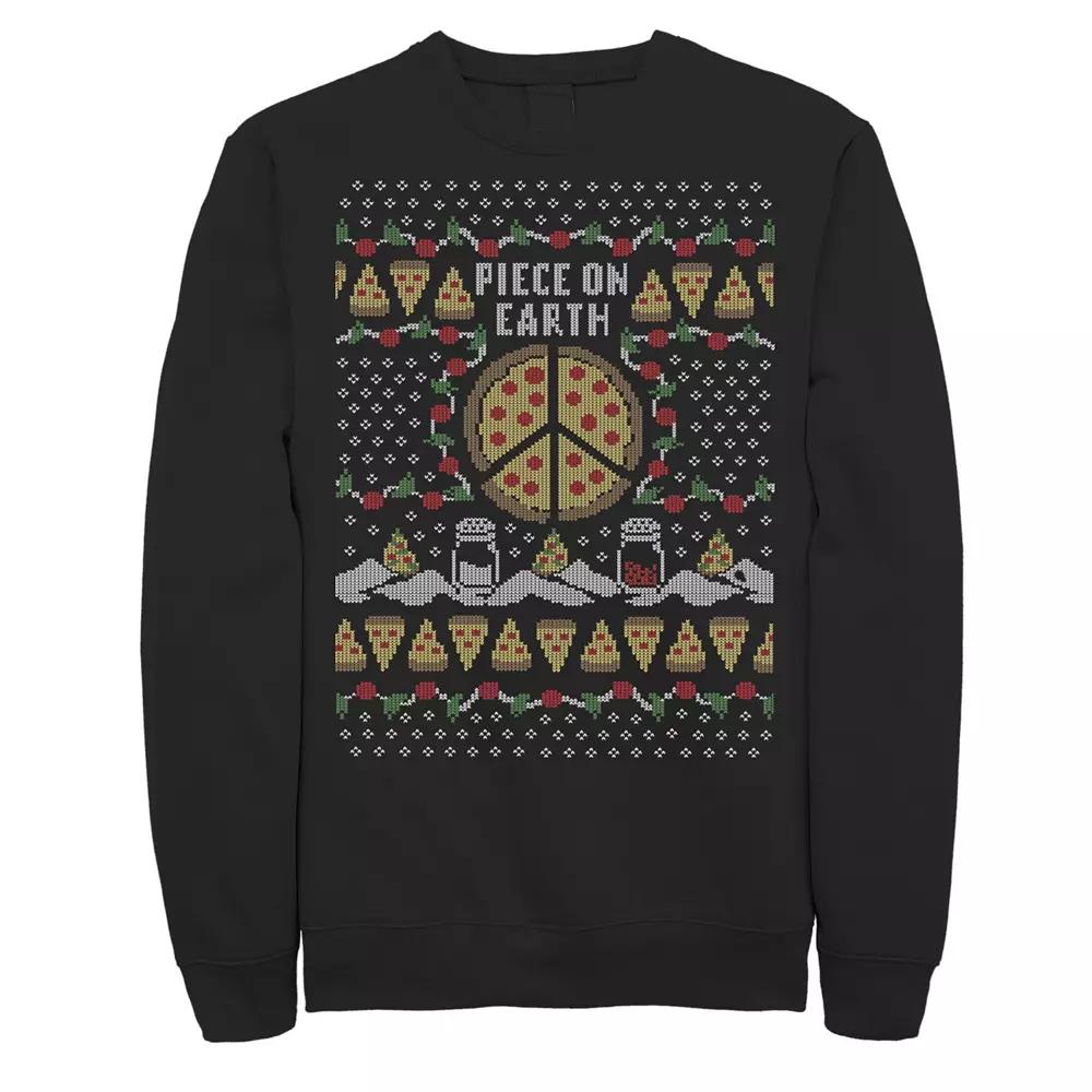 Men's "Piece On Earth" Pizza Ugly Christmas Fleece Crewneck Sweatshirt,  Product Image