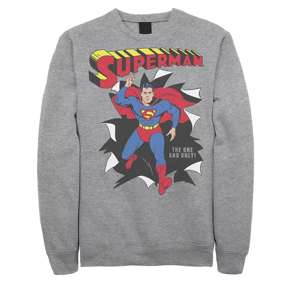 Men's DC Comics Superman Through Wall Poster Sweatshirt, Size: XL, Athletic Grey Product Image