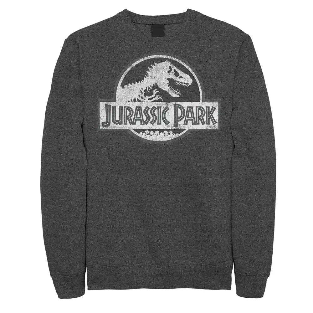 Men's Jurassic Park White Distressed Circle Logo Fleece Graphic Pullover,  Product Image