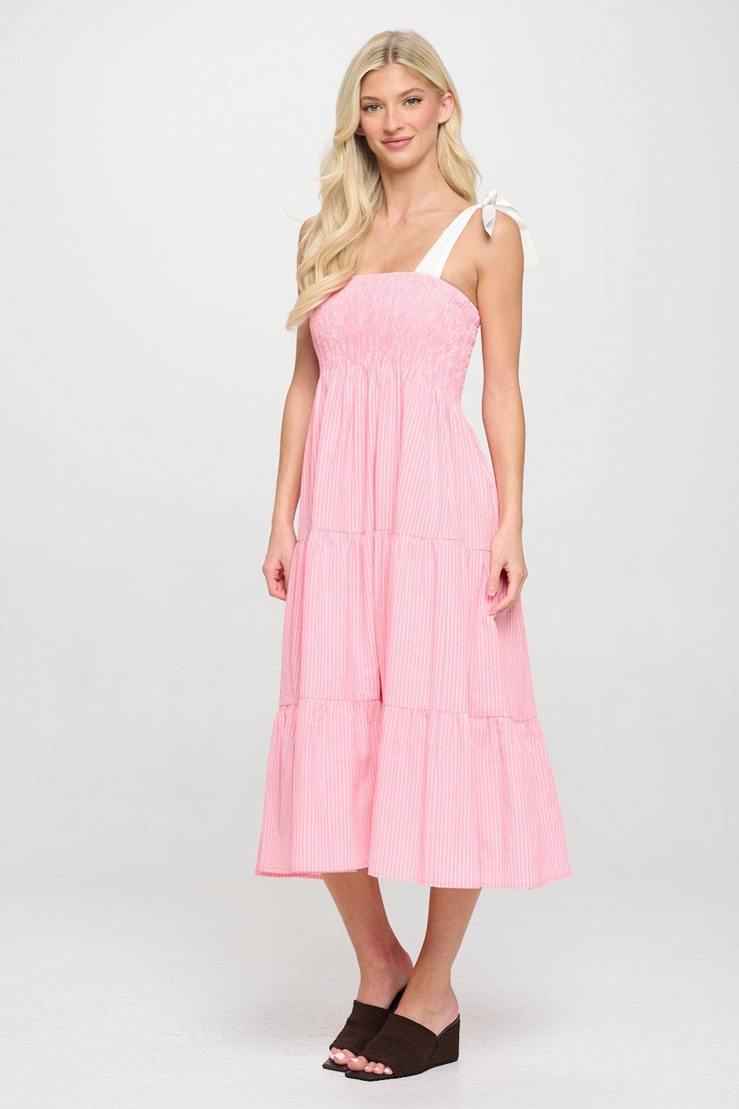 Coral Stripe Midi Dress Product Image