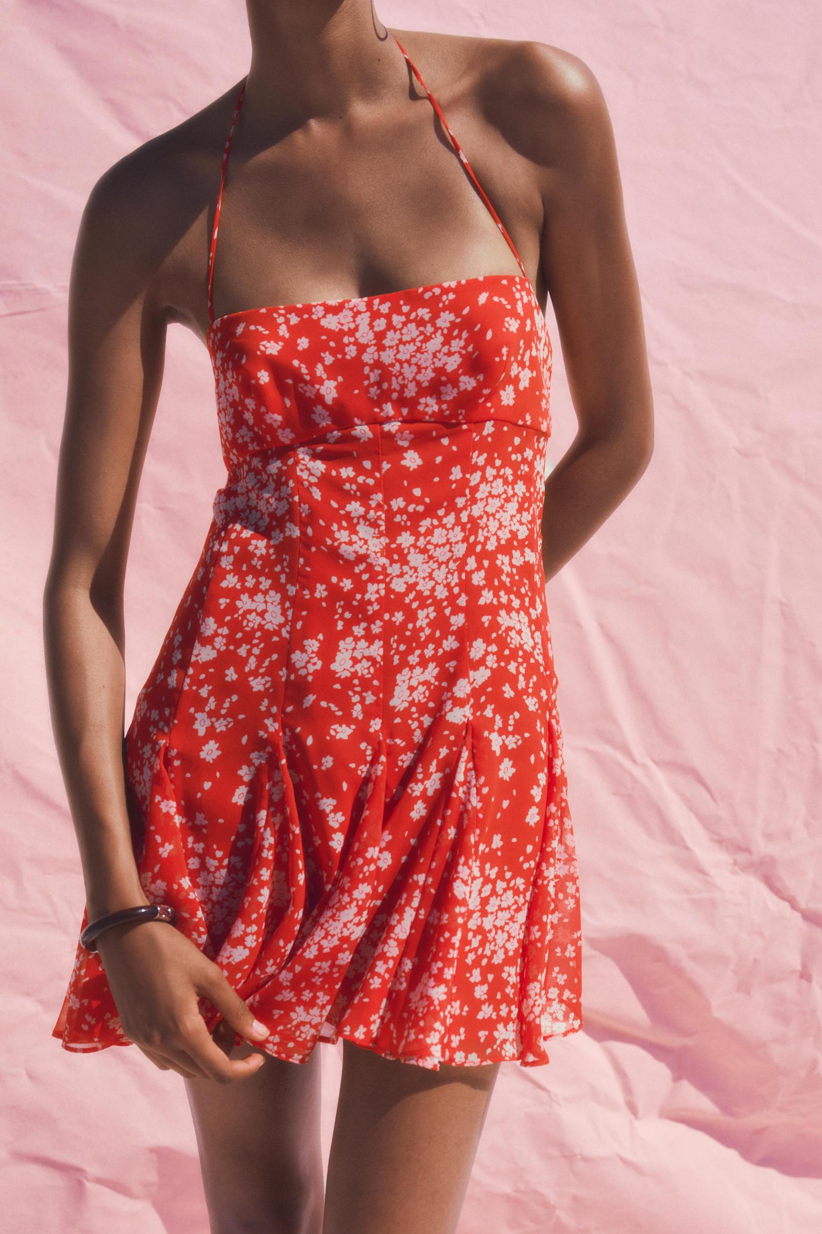 FLORAL GODET PRINT DRESS Product Image