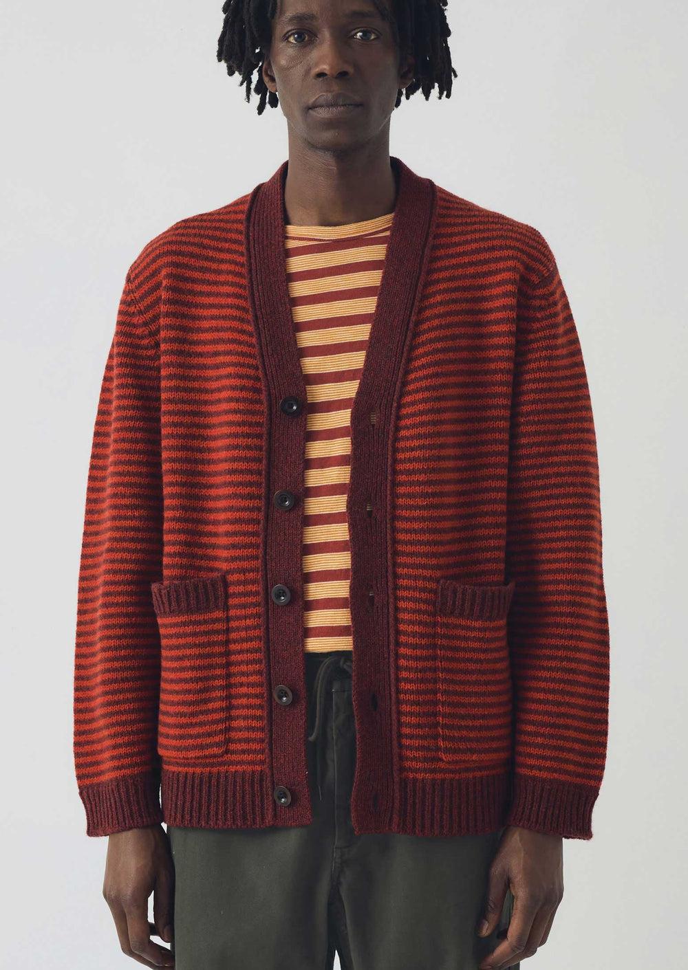 Striped Wool Cardigan | Cardinal Red/Plum Product Image