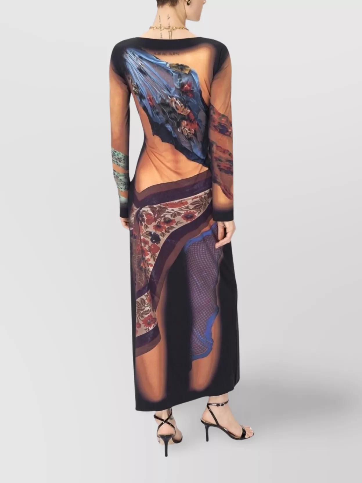 MARINE SERRE Multicolor Long Dress With All-over Graphic Print In Tech Fabric Woman In Beige Product Image