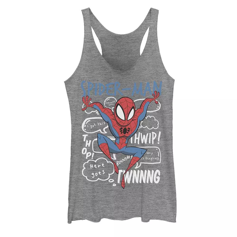 Juniors' Marvel Spider-Man Action Pose Comic Sound Effects Tank Top, Girl's, Size: XXL, Gray Grey Product Image