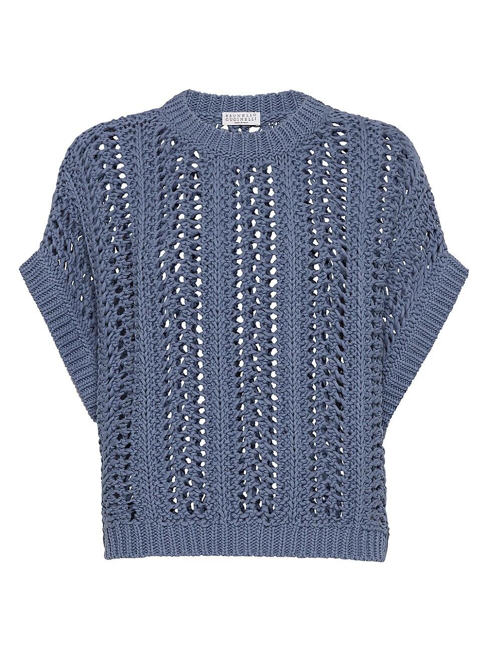 Womens Cotton Ribbed Net Sweater Product Image