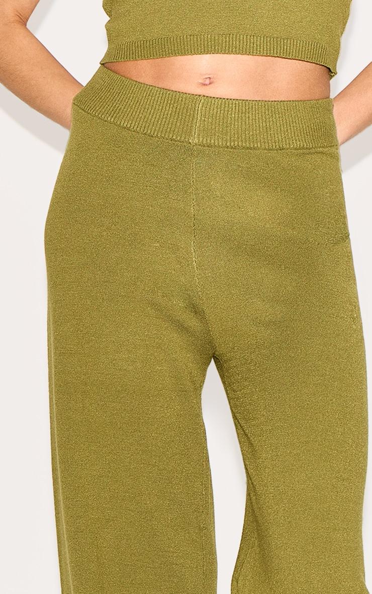 Olive Basic Knit Wide Leg Pants Product Image