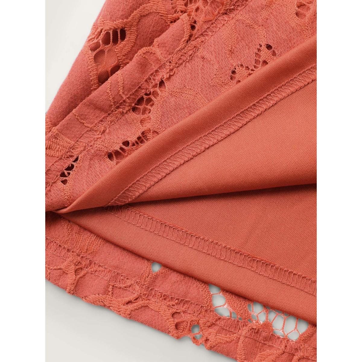 Plus Size Brightorange Lace Ruffled Neckline Shirred Blouse Women Romantic Long Sleeve Stand-up collar Elegant Blouses BloomChic 28/5X Product Image