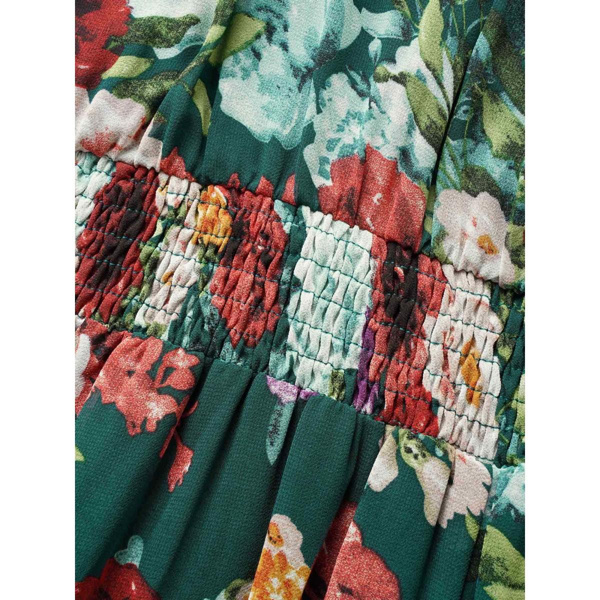 Plus Size V Neck Chiffon Floral Dolman Sleeve Dress Emerald Women Elegant V-neck Short sleeve Curvy BloomChic 18-20/2X Product Image