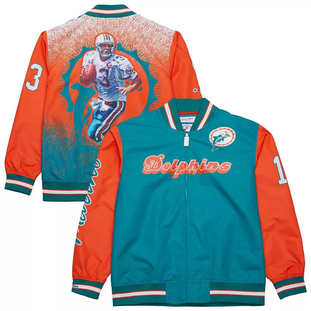 Men's Mitchell & Ness Dan Marino Aqua Miami Dolphins Retired Player Graphic Full-Zip Satin Jacket,  Product Image