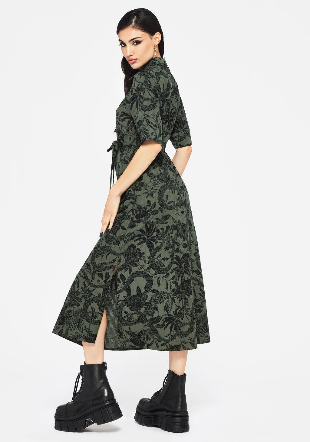 Bashe Cotton Midaxi Shirt Dress - Green Product Image