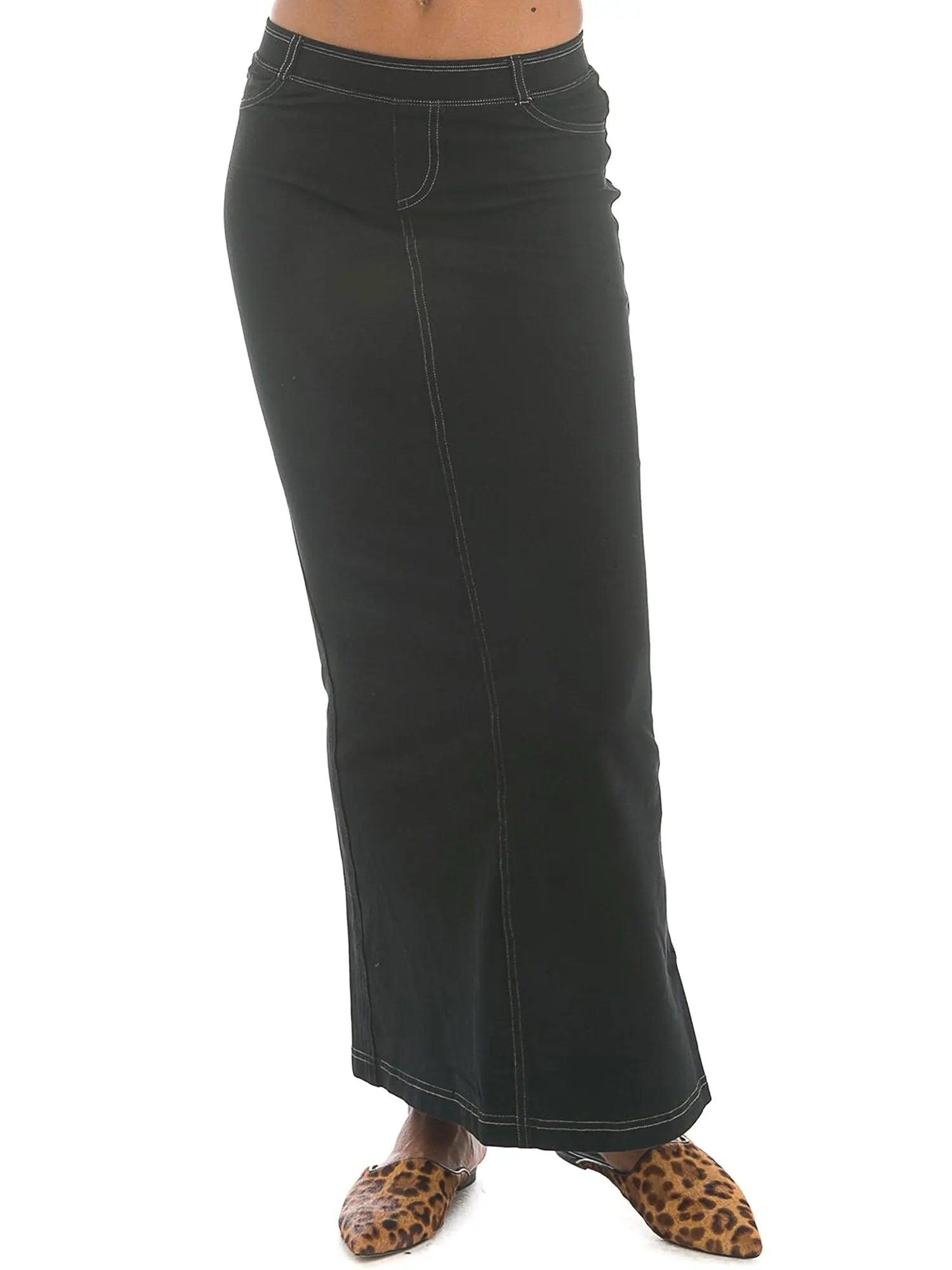 Hard Tail Long Denim Closed Slit Skirt (Style WJ-114) Product Image