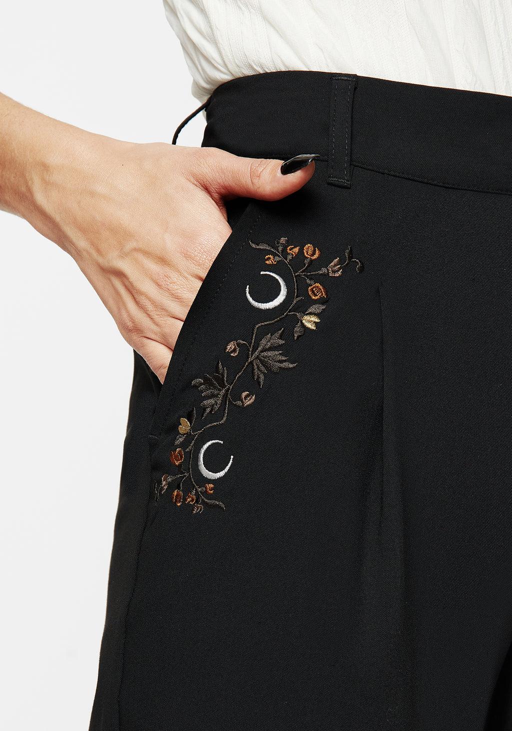 Japonica Floral Moon Embroidered Tapered Trousers Product Image