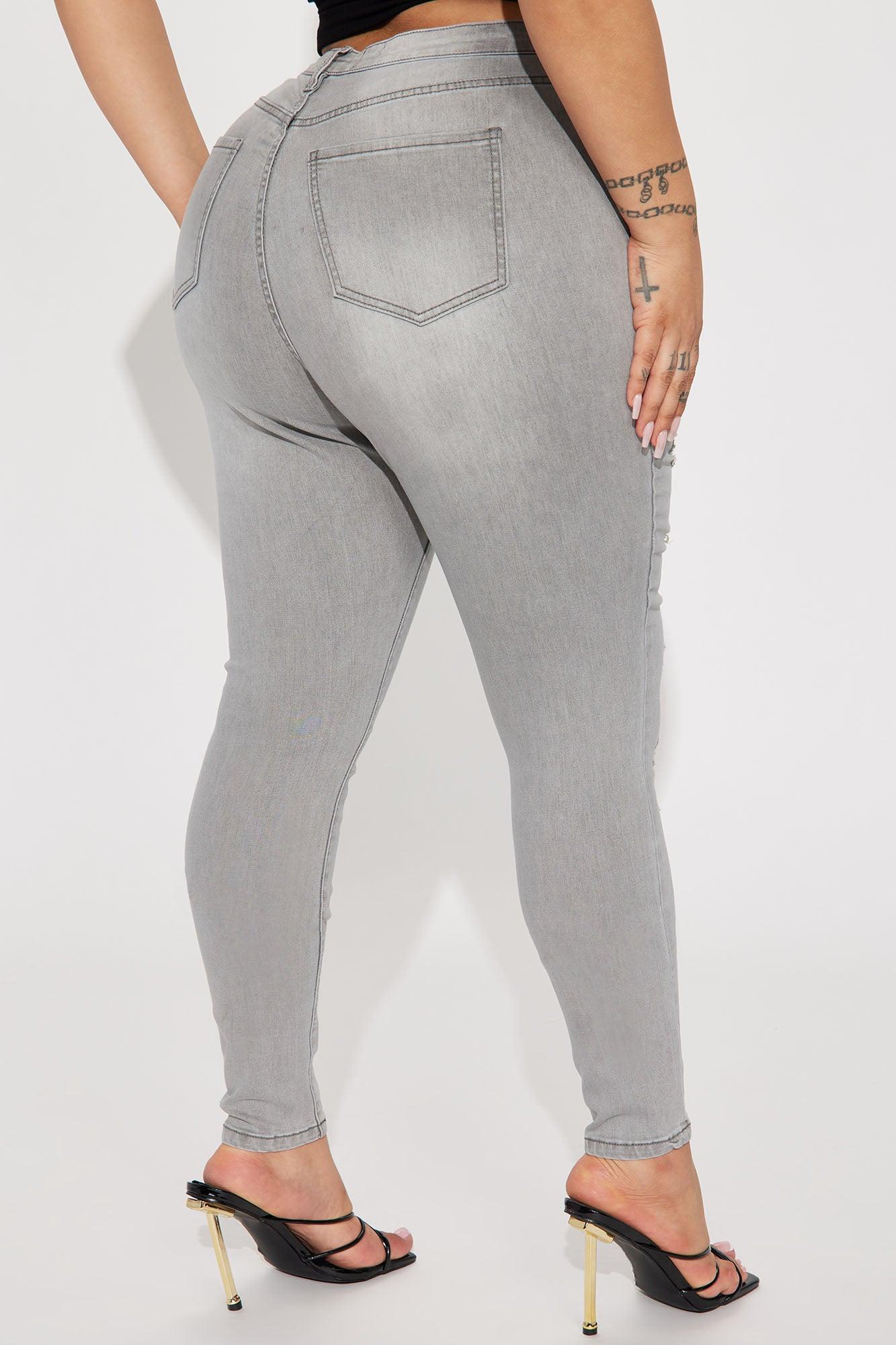 Rosie Ripped High Rise Stretch Skinny Jeans - Grey Product Image
