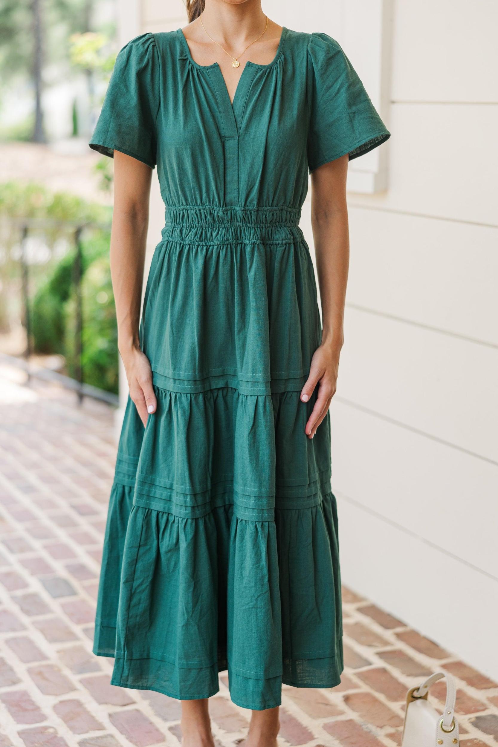It's In The Air Emerald Green Tiered Midi Dress Female Product Image