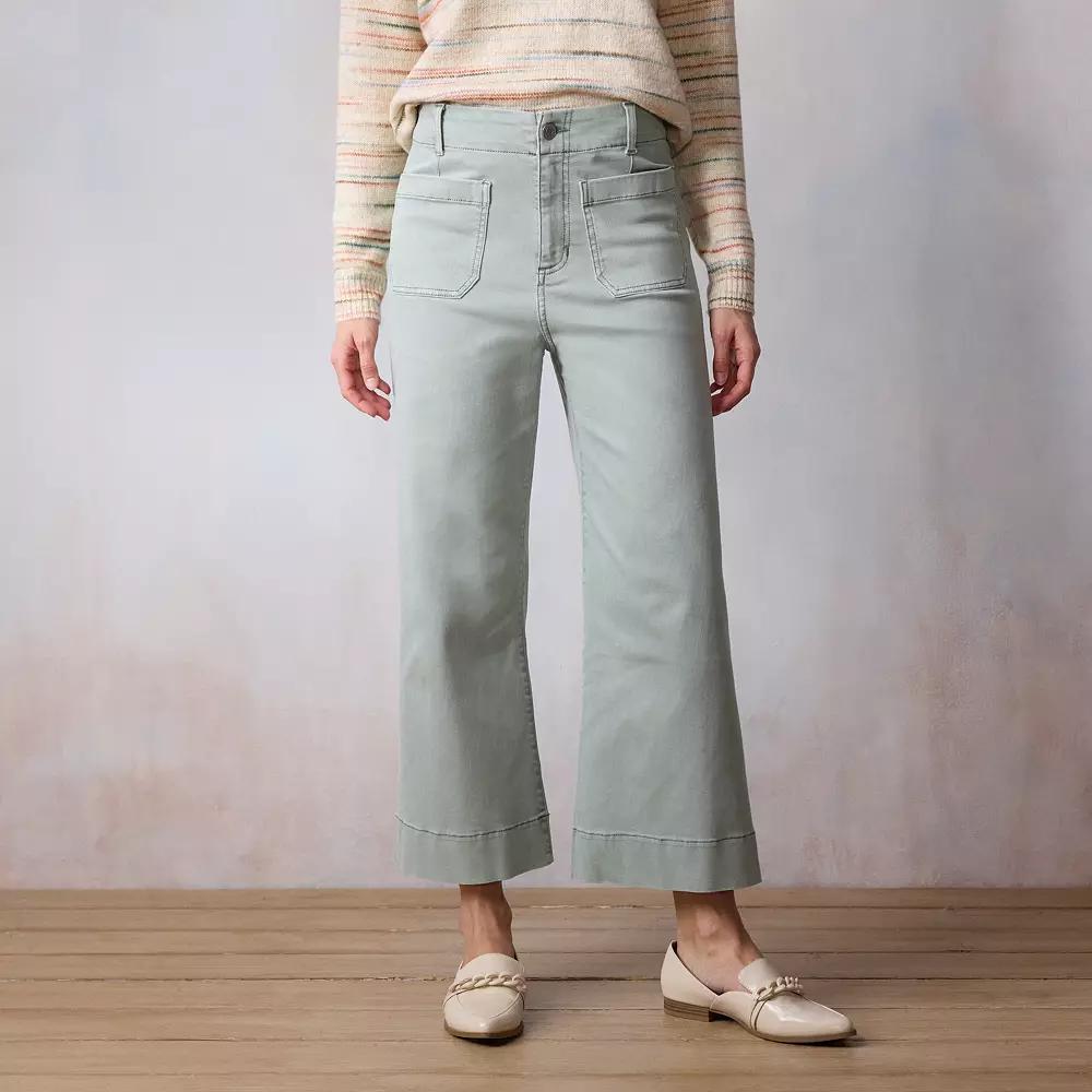 Women's LC Lauren Conrad Super High-Rise Wildflower Wide Leg Cropped Pants, Size: 2, Valor Green Product Image