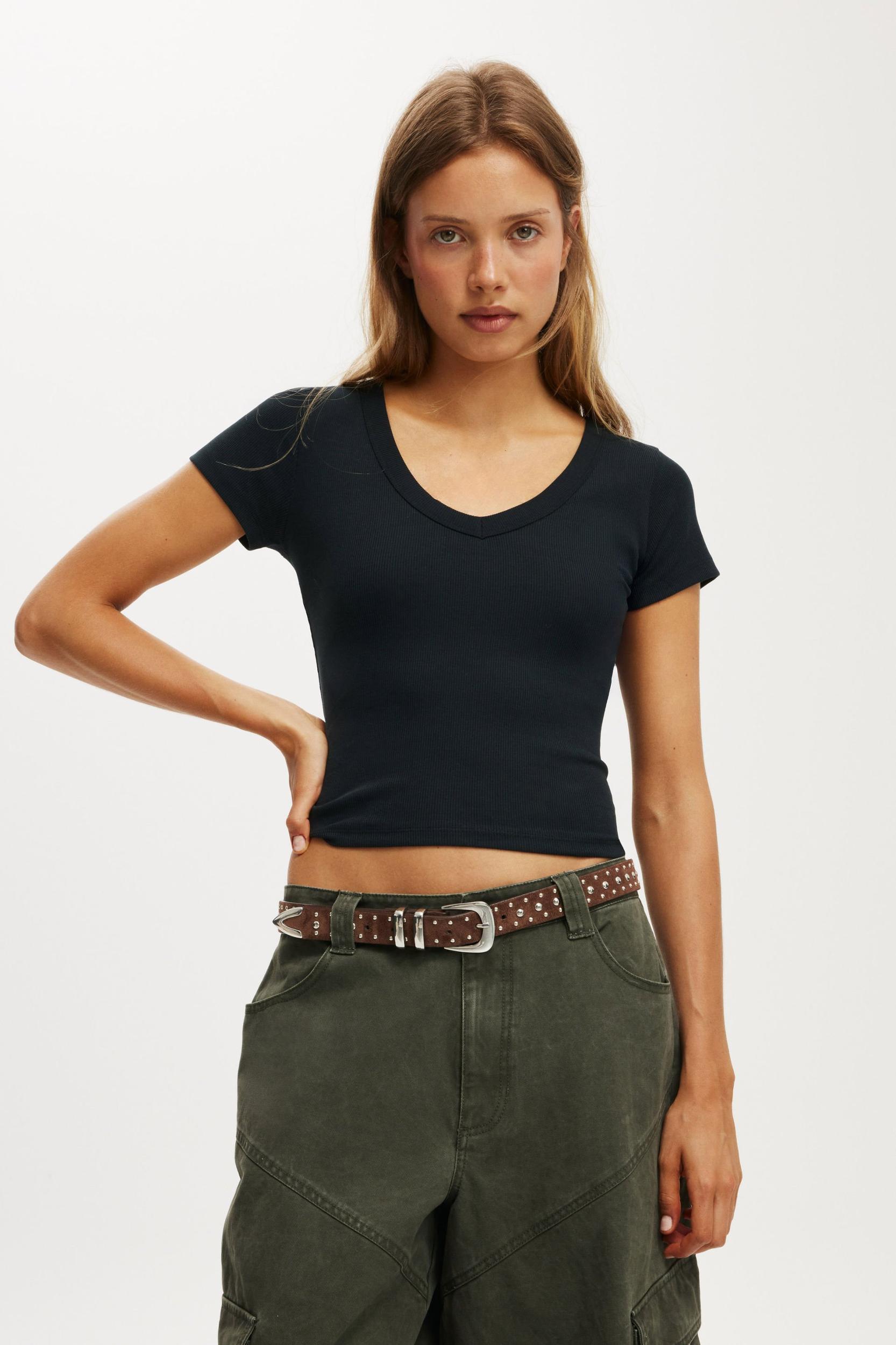 Cotton On Women - Goldie Rib V Neck Short Sleeve Product Image