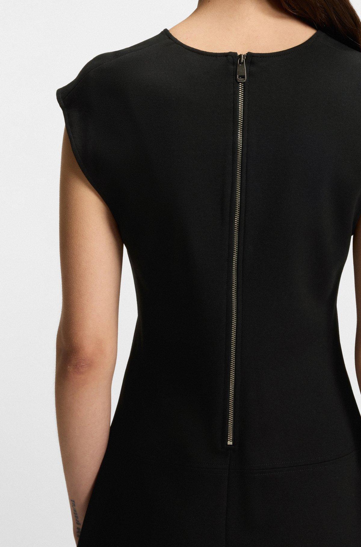 BOSS - A-line dress in stretch fabric with stitched cutlines - Black Product Image