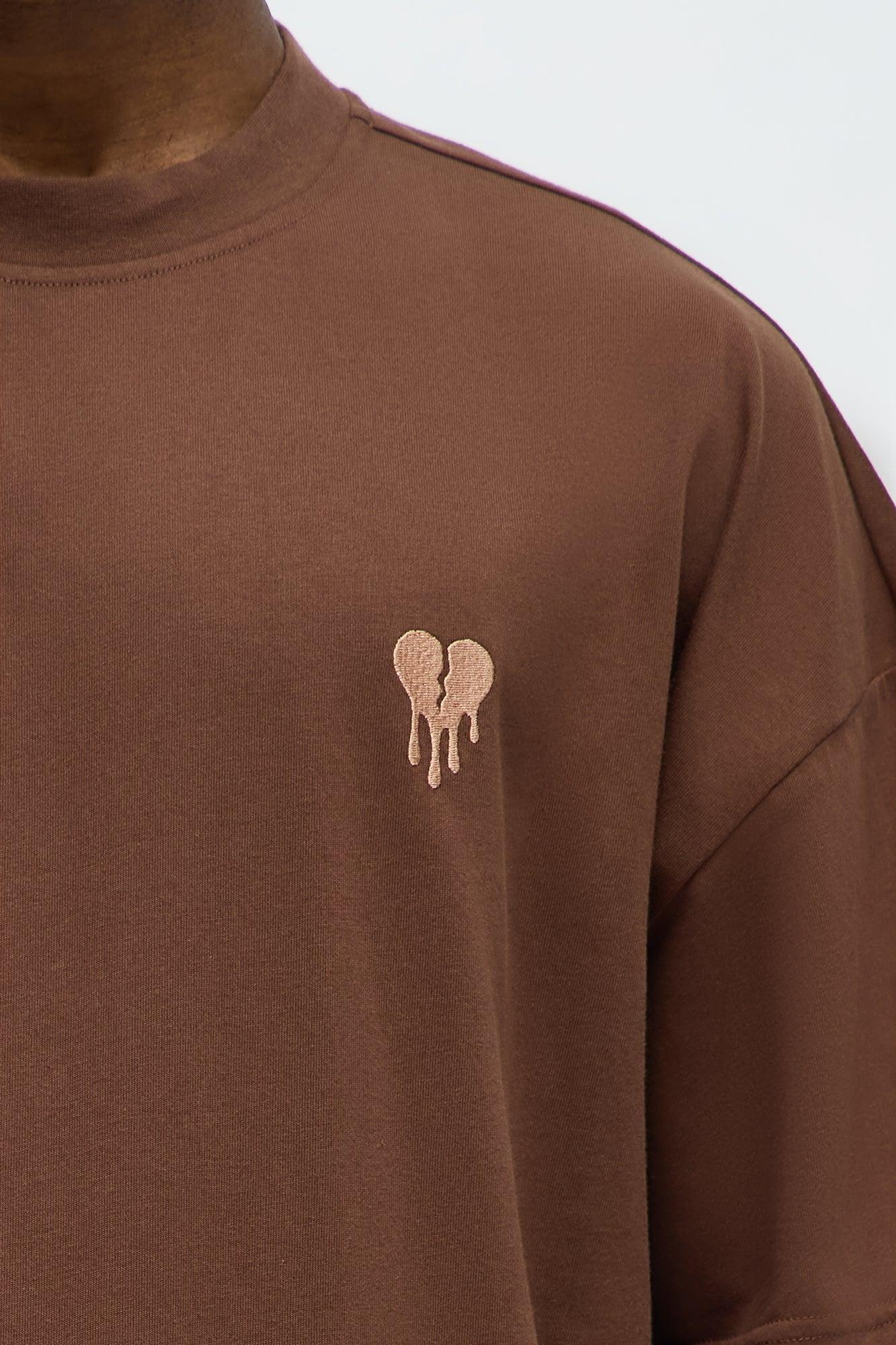 Oversized Mini Embroidery Heavy Weight Boxy tee - Dark Brown Male Product Image