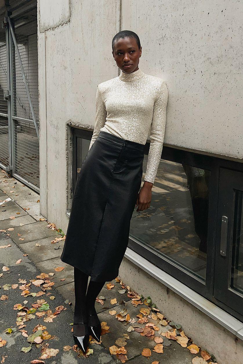 Sharp Shoulder Sequin Top Black Product Image