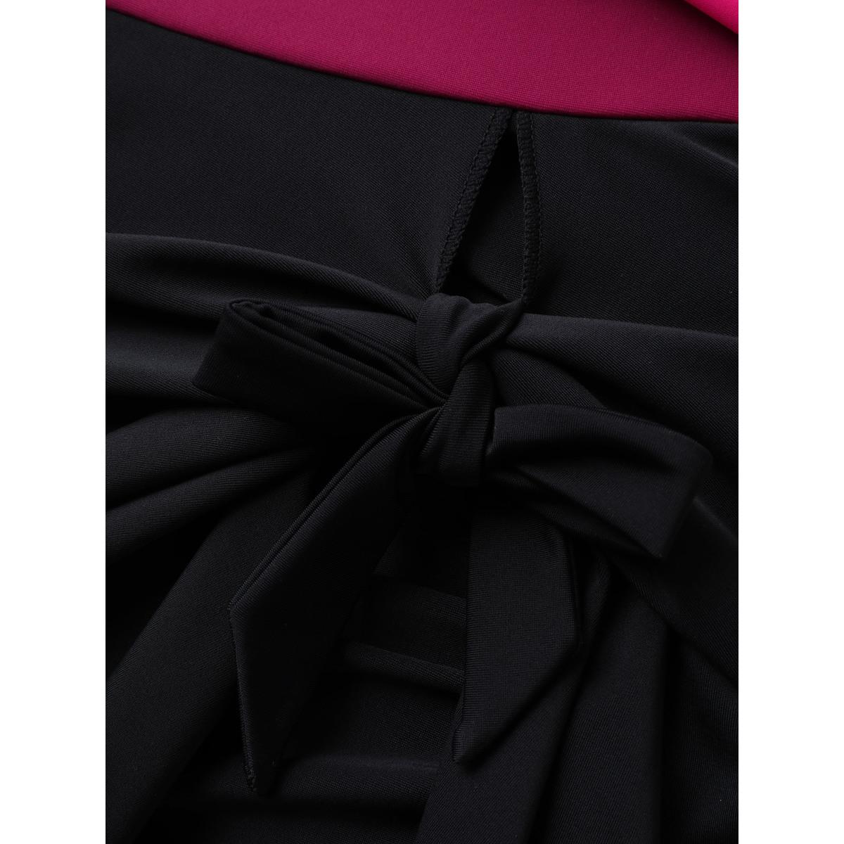 Plus Size Color Block Overlap Bodice Swim Dress Women's Swimwear Rosered Resort Bodycon Heart neckline High stretch Curve Swim Dresses BloomChic 28/5X Product Image