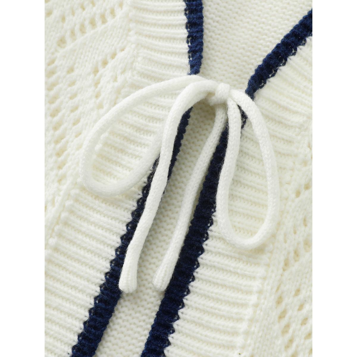 Plus Size Textured Cut-Out Tie-Front Knit Cardigan Ivory Women Leisure Loose Long Sleeve Casual Cardigans BloomChic 14-16/1X Product Image