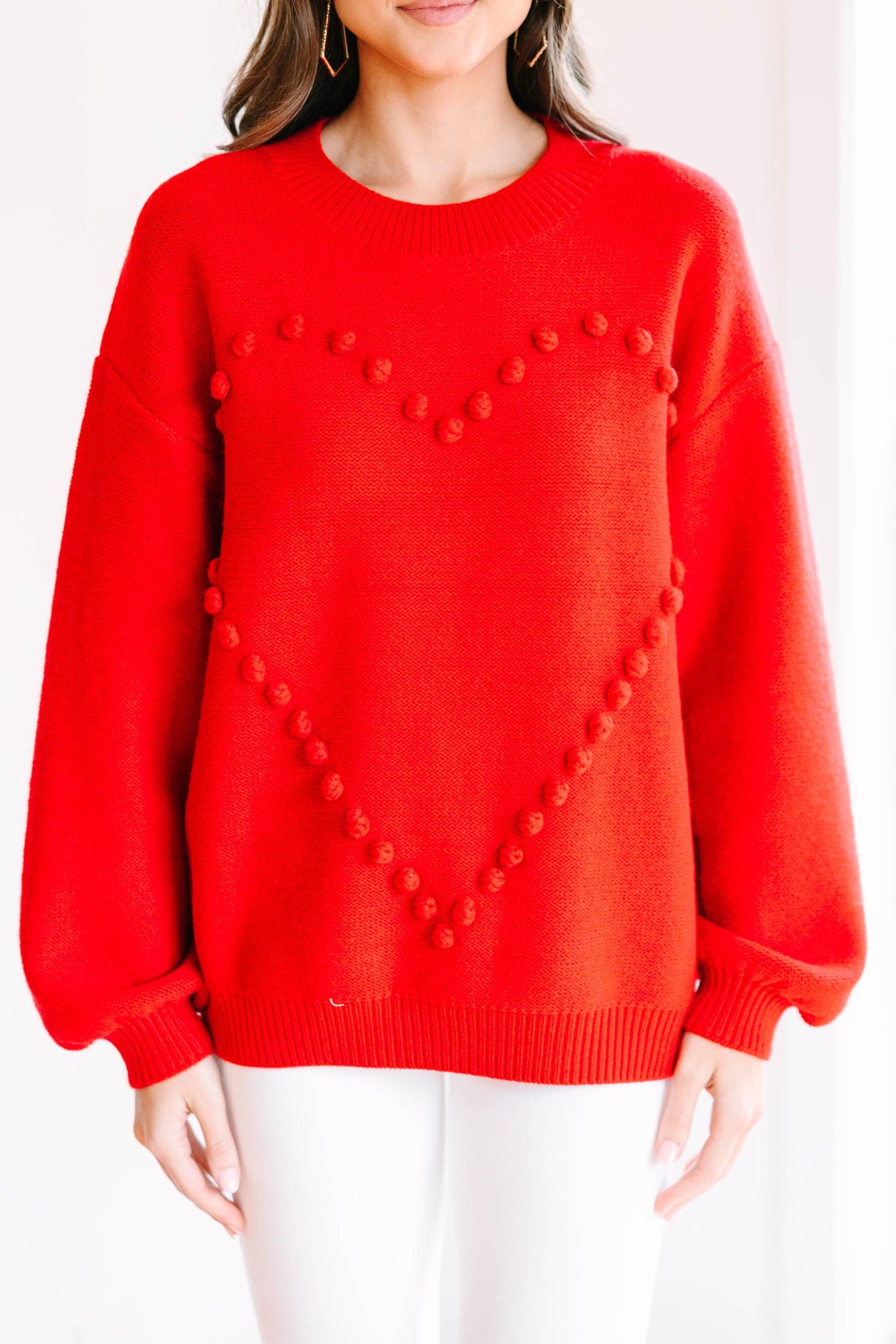 All For The Love Red Pompom Heart Sweater Female Product Image