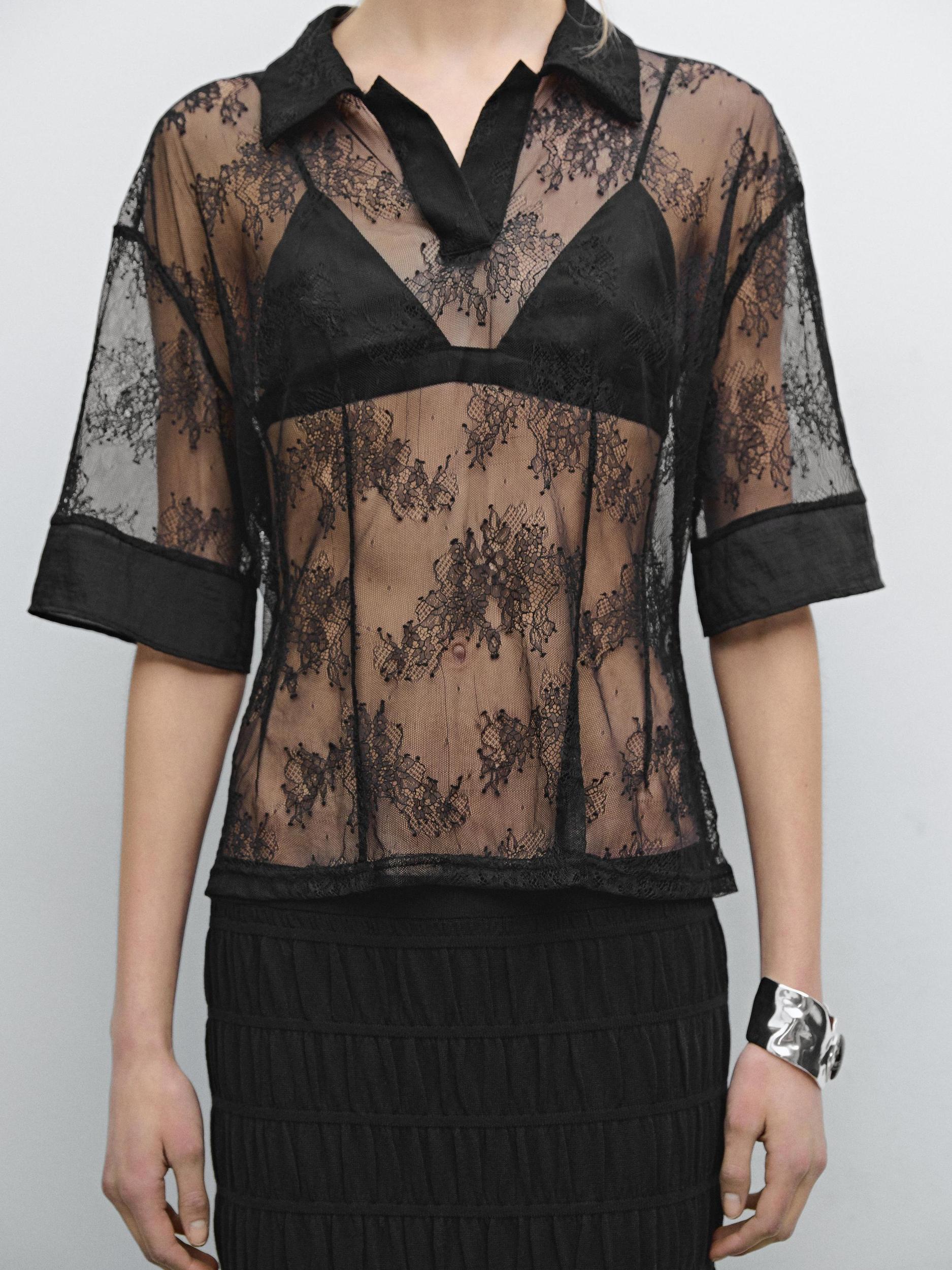 Lace shirt with polo collar Product Image