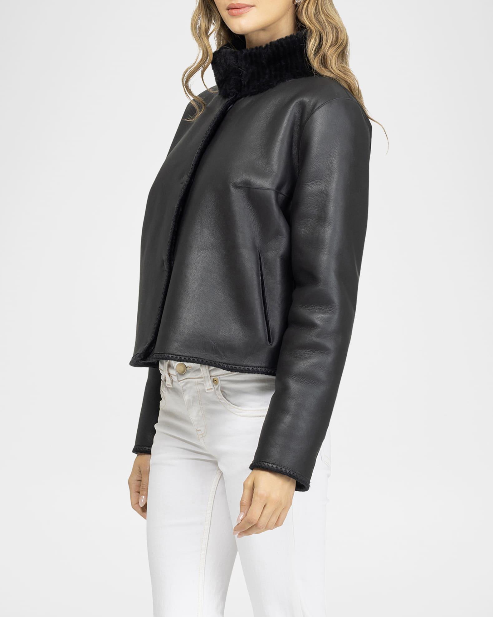 Reversible Merino Grooved Shearling Lamb Jacket With Embroidered Trim Product Image